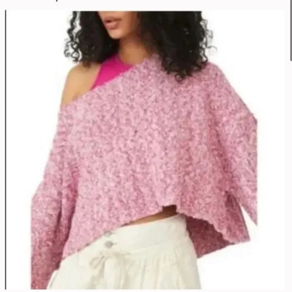 Free People Good Day Wool Blend Pink Cropped Sweater - Picture 1 of 10